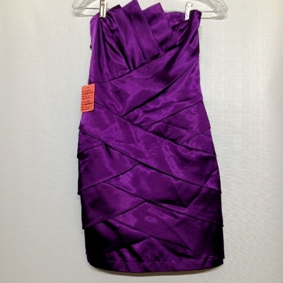 Cache Dresses & Skirts - Cache Women’s Size 2 Pleated Strapless Dress Cocktail Purple Satin Formal Party